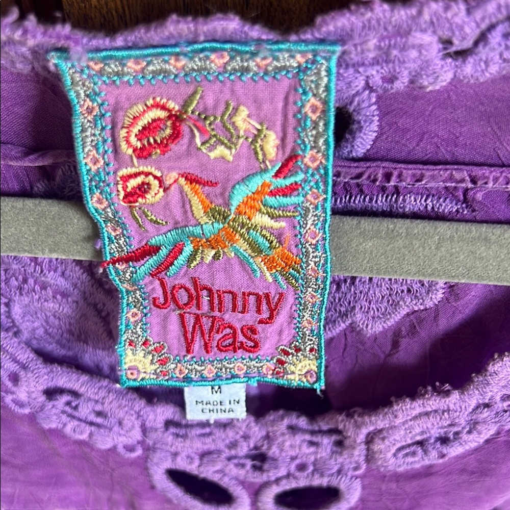 Johnny Was Purple Flutter Sleeve Blouse with Ruffled Details - Picture 2 of 7